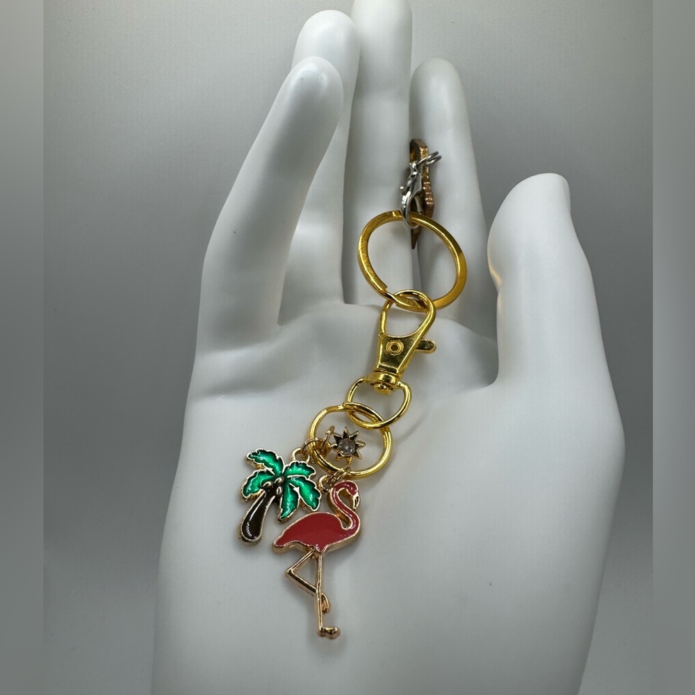 3/$20 Cute Flamingo, Palm Tree, Little Sun Charm Beach themed Keychain - Picture 3 of 6